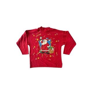 Vintage Red Ugly Christmas Sweater Santa Presents Sweatshirt 90s Women’s Size XL